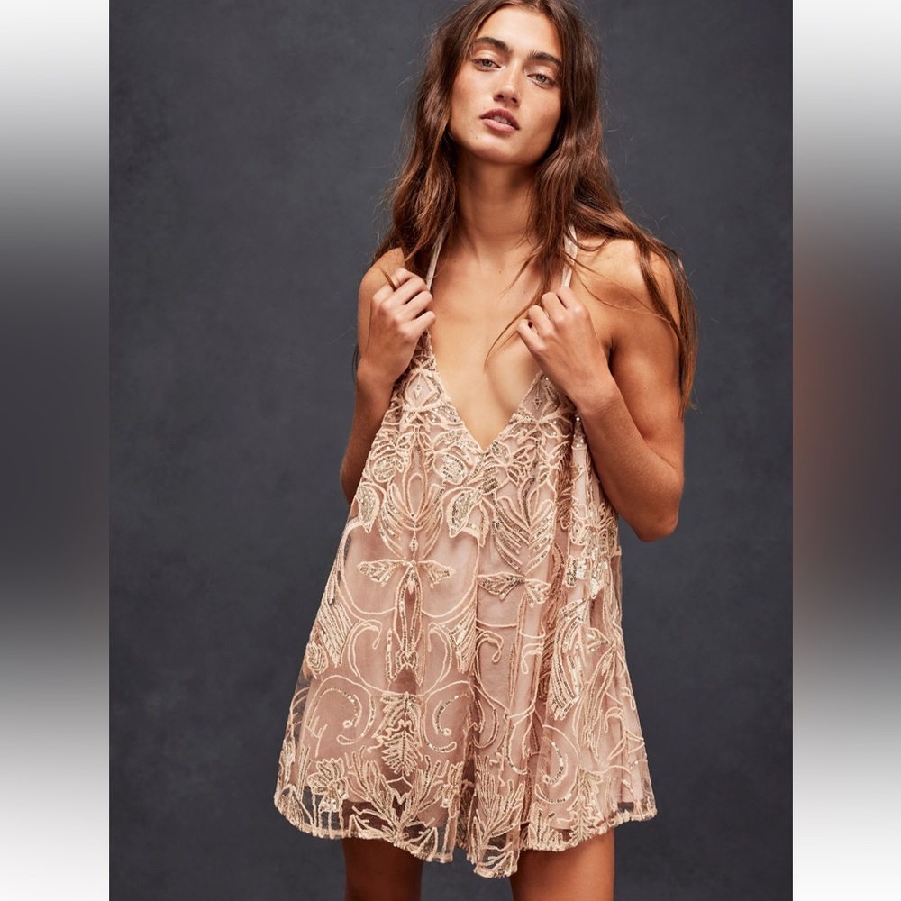 Free People Swingin It Gold Romper